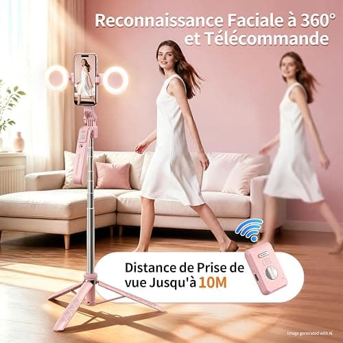 Rose Magnétique Automatique Visage Suivi Trépied avec Lumière, 180 cm Trépied Rotatif à 360° pour Smartphone, Aucune Application Requise pour Les Diffusions en Direct et Les Enregistrements Vidéo thumbnail 2