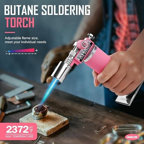 RAVS Butane Torch Gift Set in Premium Case, Pink Kitchen Torch with Adjustment Flame, Refillable Blow Torch for Cooking, Creme Brulee, Stocking Stuffers for Men & Women, Butane Not Included thumbnail 4