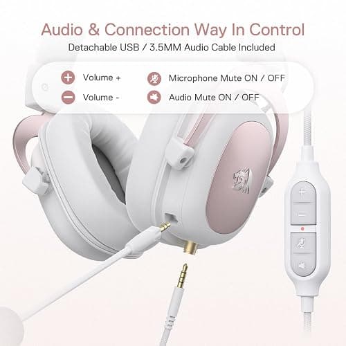 Redragon H510 Zeus White Wired Gaming Headset - 7.1 Surround Sound - Memory Foam Ear Pads - 53MM Drivers - Detachable Microphone - Multi Platforms for PC, PS4/3 & Xbox One/Series X, NS thumbnail 4