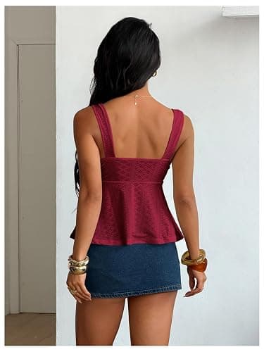 Milumia Women's Eyelet Tie Front Ruched Tank Tops Y2k Going Out Peplum Top | Babydoll, Sexy Slim Fit, Sleeveless, Flowy, Summer, Beach Vacation Outfits, Country Concert thumbnail 2
