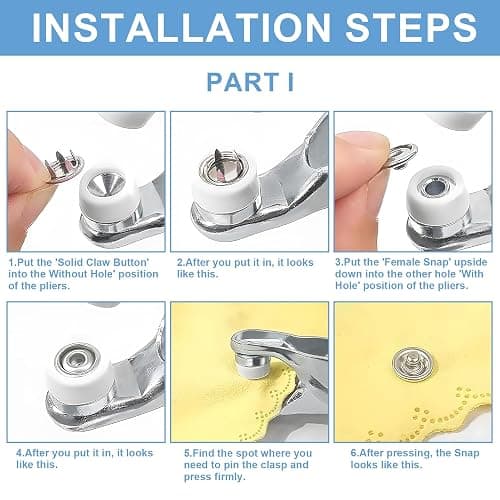 200 Sets Poppers Fasteners Kits,Including Male and Female Snap Fastener,Soild and Hollow Claw Clips,Metal Plier and Storage Box for Clothing,Bags,DIY Crafts Press Stud thumbnail 5
