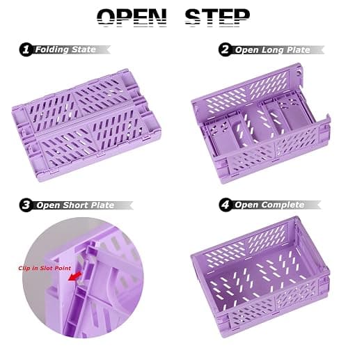 Tixill 2-Pack Mini Foldable Plastic Baskets for Organizing and Storage, Collapsible Storage Crate for Home Kitchen Bedroom Bathroom Office (9.8x6.5x3.8, Purple) thumbnail 6