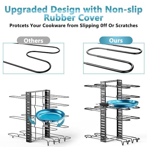 ORDORA Pots and Pans Organizer for Cabinet Expandable Height 11.65'' to 19", 8 Tier Pot Organizers Rack with 3 DIY Methods, Adjustable Pan Organizer under Cabinet Kitchen Organization and Storage thumbnail 3