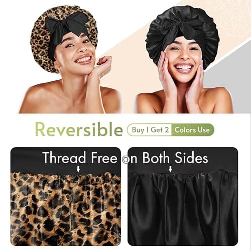 BONNET QUEEN Silk Bonnet for Sleeping Women Reversible Double Layer Satin Bonnet Hair Bonnet Night Sleep Cap for Curly Hair thumbnail 2