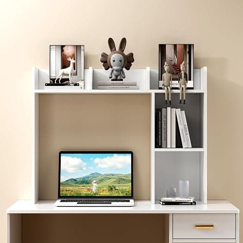 BEHOO Desktop Bookshelf for Computer Desk, 5 Shelves Desk Hutch Shelf for College Dorm, 3-Tiers Countertop Storage Hutch, Wooden Desktop Hutch Organizer thumbnail 8