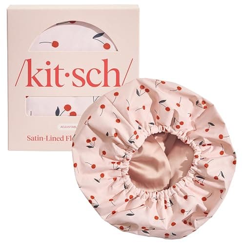 Kitsch Luxury Shower Caps for Women Reusable Waterproof - Flexi Satin Lined, Large Shower Cap for Men, Non-slip, Quick-dry, Adjustable, Stylish Hair Cap for Long & Short Hair - Cherry Print thumbnail 7