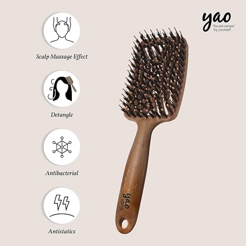 Yao Boar Bristle Hair Brush - Ventilated Thick & Curly Hair Detangler for Women & Kids, Shiny & Textured Hair thumbnail 13