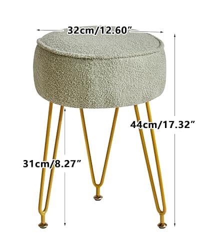 IBUYKE Teddy Velvet Round Footrest Stool Ottoman, Makeup Vanity Stool Side Table, Velvet Dressing Table Seat, Pouf Couch Stool, for Living Room Bedroom, Light Green WBD009D thumbnail 3