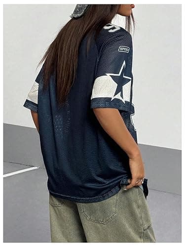 SHENHE Women's Graphic Football Jersey Top V Neck Short Sleeve Loose T Shirt Streetwear thumbnail 2