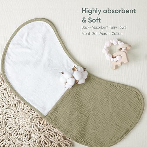 lulumoon Muslin Burp Cloths Babies: 100% Soft Cotton Large Burping Cloths - Neutral Baby Burp Rags for Boys and Girls - Absorbent Burp Cloth for Spit-Ups 4 Pack thumbnail 6
