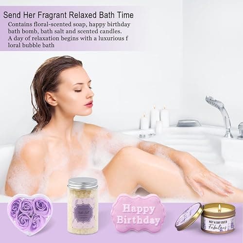Purple Birthday Gifts for Women Friendship, Lavender Themed Gift Basket | Happy Birthday Gift Boxes for Women Teen Girls Female Her Mom Grandma Best Friend Sister Aunt, Purple Basket, Spa Sets thumbnail 5