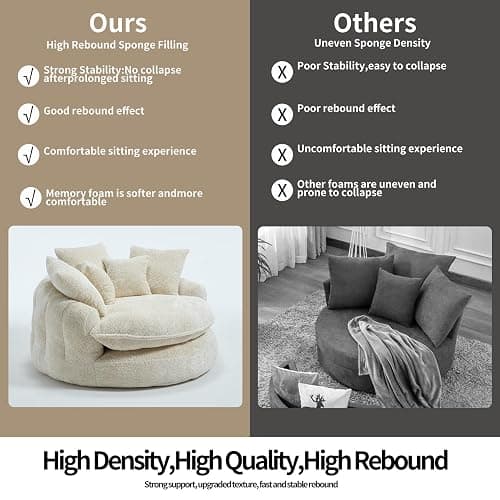 Gfovixo 55 inch Oversized Round Chair, Fluffy Chenille Boneless Sofa with Extra Deep Seat for Living Room Lounge (Beige) thumbnail 6