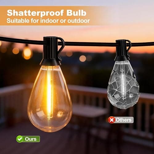 50(40+10)FT Outdoor String Lights, 15m Waterproof Remote LED Patio Lights with 19+1 S11 Bulbs 10FT Extension Cable, Dimmable Outside Hanging Lights for House, Porch,Yard,Garden,Bistro, Gazebo lighting thumbnail 5