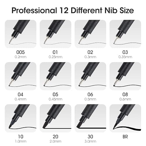 TWOHANDS Art Pens,Fineliner Ink Pens,Set of 12 Technical Drawing pen,Pigment Pen,Fine Point,Black,Waterproof,for Art Watercolor,Sketching,Anime,Manga, 902188 thumbnail 3