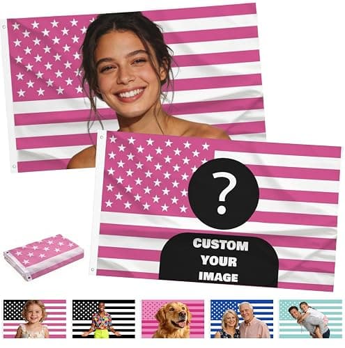 Custom Pink American Flag 3x5 Ft, Personalized Funny Flags with Photo Text, Tear Resistant Tapestry for Room Dorm Concert Outdoor Garden Decor thumbnail 3