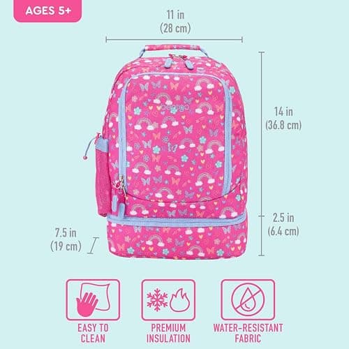 Bentgo Kids 2-in-1 Backpack & Insulated Lunch Bag - Durable 16” Backpack & Lunch Container in Unique Prints for School & Travel - Water Resistant, Padded & Large Compartments (Rainbows & Butterflies) thumbnail 5