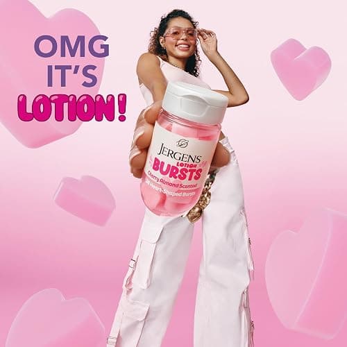 Jergens Cherry Almond Lotion Bursts, Squishy Heart-Shaped Moisturizer Bursts, Lotion Gifts for Teens, 38 Ct thumbnail 2