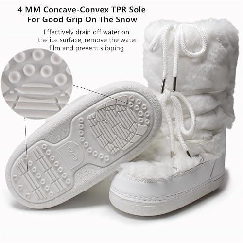 ZHENAIYISHENG Faux Fur Boots for Women - Fuzzy Fluffy Furry Water Resistant Snow Boots for Women - Anti-Slip with Cotton Sponge Lined and TPR Rubber Sole Black White Fur Boots thumbnail 6