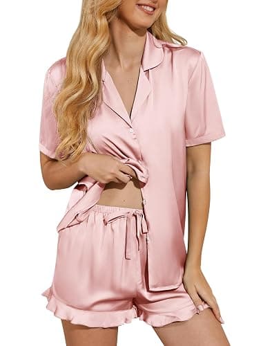 Lanyoshe Silk Pajamas for Women Satin Womens Pajama Sets Short Sleeve Set 2-Piece Sleepwear - Image 1