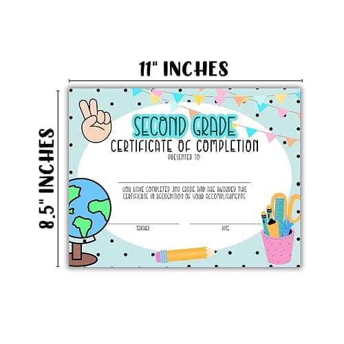 2nd Second Grade Certificate of Completion Graduation Diploma 30pk 8.5x11” 90’s Seed Bracelet Checkered Neutral Award Theme Trendy Minimalist thumbnail 3