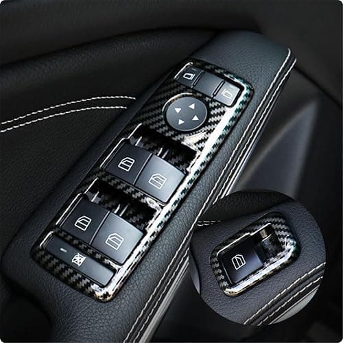 Car Door Window Control Switch Button Frame Trim Covers Compatible with Mercedes Benz CLA CLS GLA GLE GLK GLS ML GL A B C E Class W204 X204 - Carbon Fiber Pattern (5pcs) thumbnail 4