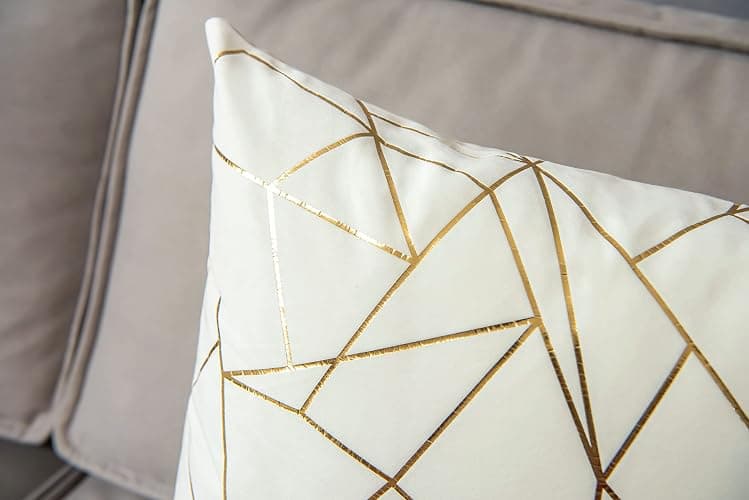 YONGLIU Pack of 2 Velvet Lumbar Throw Pillow Covers Velvet Decorative Soft Gold Foil Geometric Pattern Cute Cushion Case for Modern Homes Sofa Couch Bedroom Living Room Car (White and Gold, 12“X20”) thumbnail 7