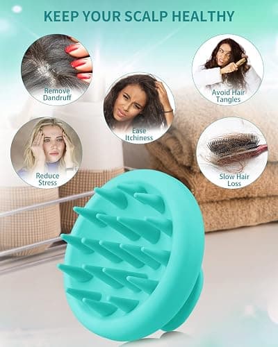 BEAUTLOHAS Silicone Scalp Massager Shampoo Brush, Shower Scrubber with Soft Bristles, Hair Growth & Dandruff Treatment, Wet/Dry Hair Massager for All Hair Types (Green) thumbnail 3