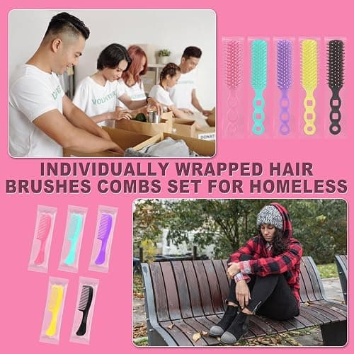 Hair Brush and Combs Bulk Individually Wrapped for Homeless,Disposable Hair Combs Bulk Hair Brushes Detangling Hairbrush for Women Shelter Nursing Hotel Church Charity Supplies100 thumbnail 6