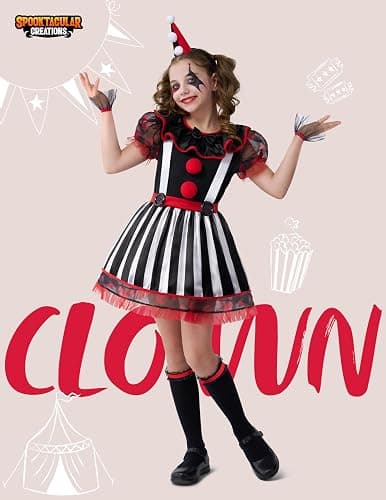 Spooktacular Creations Clown Costume for Girls, Halloween Evil Clown Costume for Kids, Halloween Role Play & Dress Up thumbnail 2