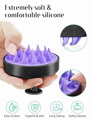 HEETA Scalp Massager Hair Growth, Soft Silicone Scalp Scrubber Shampoo Brush for Exfoliation, Dandruff Removal Head Massage Stress Relax, Wet & Dry Use for Thick Thin Curly Hair Care, Black thumbnail 3