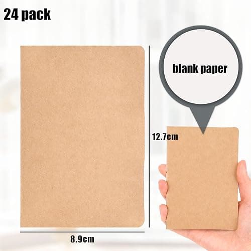 Koogel 24PCS Mini Notebooks,Blank Pocket Notepads 8.9x12.7cm Brown Notebooks Small Journal for Students Traveler School Supplies 30 Sheets thumbnail 3