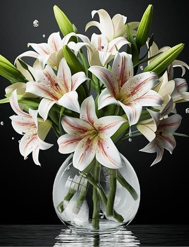 DBCMEW 6PCS Artificial Lilies Set, Short Stem Artificial Flowers with 12 Heads Fully Bloomed Lilies and 6 Buds for Office/Wedding/Home Decoration/Party/Flower Arrangment/Bonquet DIY/Grave - Image 1