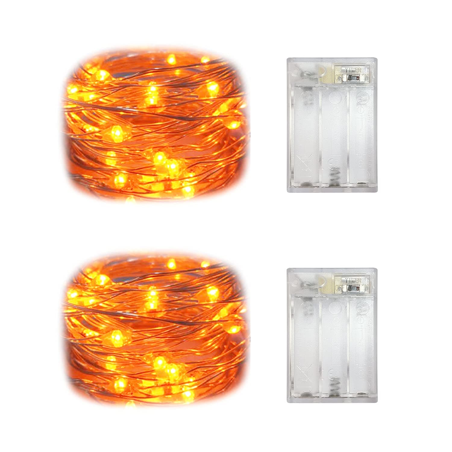 Set of 2 Battery Operated Mini Led Fairy Lights Indoor String Light with Timer 6 Hours on/18 Hours Off for Bedroom Wedding Party Decorations,30 Count LEDs,10 Ft Silver Wire (Orange Color) thumbnail 2