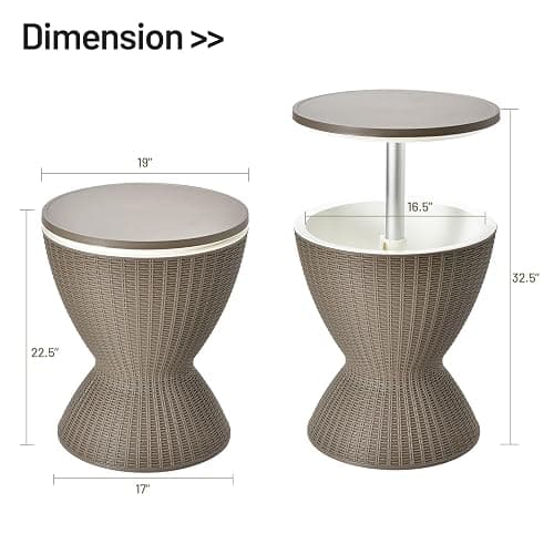 Byroce Outdoor Cooler Side Table, Patio Bar Table w/ 8 Gallon Beer & Wine Cooler, Rattan Style Pool Side & Hot Tub Table, All-Weather Cocktail Table for Parties, Backyard, Deck - Light Coffee thumbnail 3
