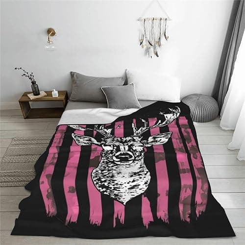 Travel Throw Blanket Warm American Flag camo Funny Deer Hunting Pink Camouflage Ultra-Soft Micro Fleece Blanket Elegant Throw Blanket for Teens, Women Men, Girls Boys thumbnail 7