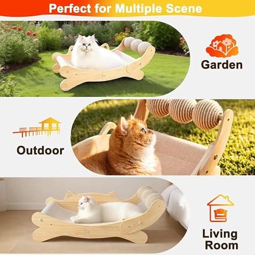 ERGTFVN Cat Scratcher Bed, Heavy Duty Sisal Cat Scratching Post with Hammock for Indoor Cats, Natural Wood Cat Lounge for Sleeping & Scratching, Stable Bed for Large Cats thumbnail 2