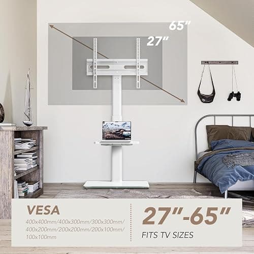 AX WABER Universal Floor TV Stand with Mount 70 Degree Swivel 9 Level Height Adjustable and Space Saving Design for Most 27 to 65 inch LCD, LED OLED TVs White thumbnail 4