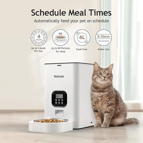 VOLUAS Automatic Cat Feeders - Timed Pet Feeder for Cats and Dogs with Dry Food Dispenser, Desiccant Bag, Programmable Portion Control, 4 Daily Meals, 10s Voice Recorder thumbnail 2