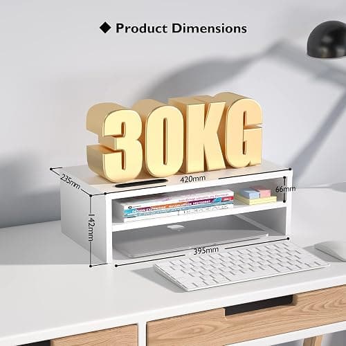 BONTEC Wood Monitor Stand Riser, Desk Monitor Stand with Smartphone Holder, Ergonomic Laptop Stand with Cable Management for Computer, Notebook, PC, 2 Tiers Black (W420 x D235 x H142mm) thumbnail 3
