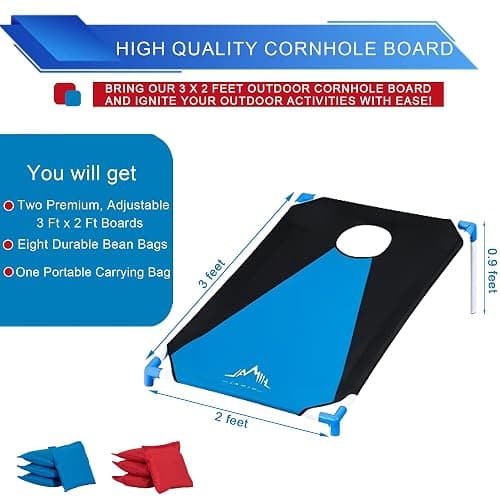 Himal Portable PVC Framed Cornhole Game Set with 8 Bean Bags and Carrying Bag (Blue-Red,3 x 2-feet) thumbnail 2