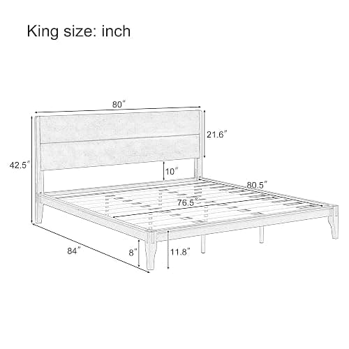 Merax King Size Bamboo Platform Bed, Mid-Century Modern Bed Frame with Tall Headboard, Solid Sustainable Bedframe King-Size, Wood Slat Support, No Box Spring Needed, Easy Assembly, Noise Free, Brown thumbnail 2