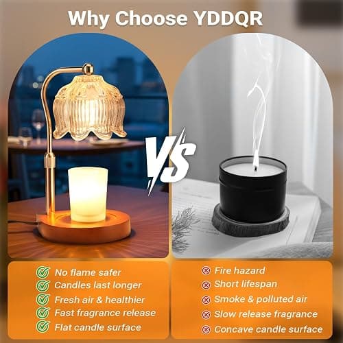 Candle Warmer Lamp with Timer Dimmer, Adjustable Height Candle Lamp Warmer for Jar Candles, Flower Glass Wax Melt Warmer with 2 Bulbs, Flameless Home Decor Gifts for Women Mom, Housewarming thumbnail 6