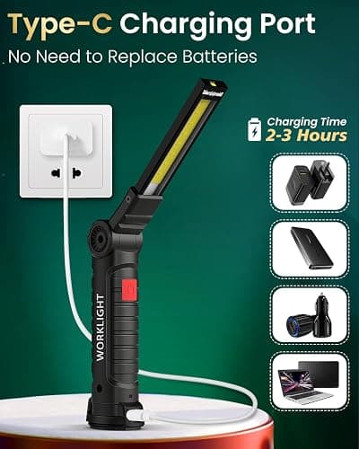 Coquimbo Christmas Stocking Stuffers White Elephant Gifts for Adults Men Him Dad, Rechargeable LED Work Light BBQ Grill Accessories Magnetic Flashlight, Mechanic Light Tools Mens Gifts (2 Pack Black) thumbnail 7