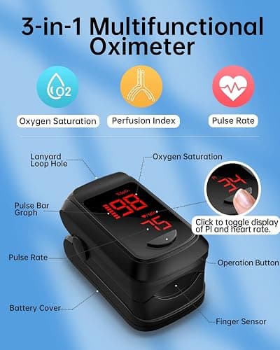 Pulse Oximeter Fingertip- Mini Oximeter Oxygen Saturation Monitor for SpO2/Heart Rate/PI, with Auto Graph Display thumbnail 5