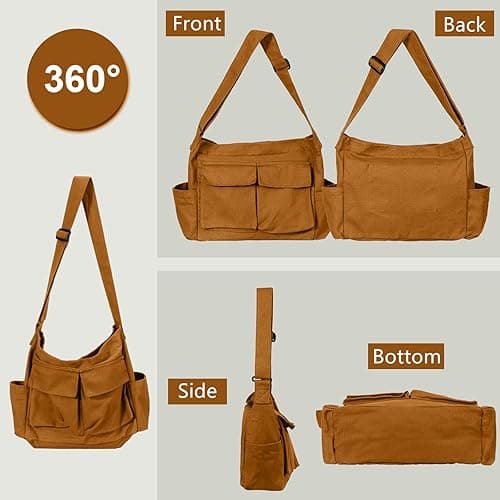 Canvas Messenger Bag Large Hobo Crossbody Bags with Multiple Pockets,School Vintage Shoulder Laptop Bag for Women and Men thumbnail 5