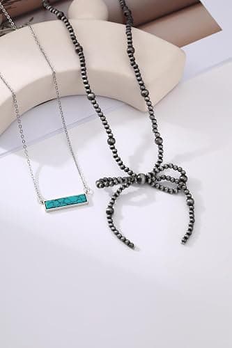 Navajo Pearl Necklace Western Jewelry for Women Turquoise Heart Bar Pendant Necklace Layered Boho Beaded Choker Necklace for Women thumbnail 5