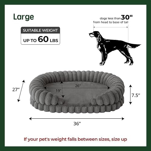 BALANCE Calming Dog Bed for Large Sized Dogs, 36 Inches Oval Washable Pet Bed with Sides, Orthopedic Pet Couch Sofa with Non-Slip Bottom, Gray thumbnail 5