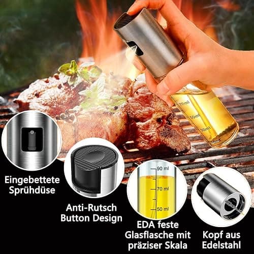 BETA NOBLE〖Verstärkte〗Ölsprüher zum Kochen, Öl Sprühflasche, Ölspray zum Kochen, Olivenölsprüher für Salat, Grillen, Backen in der Küche thumbnail 3