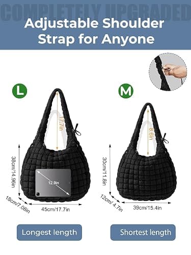 Quilted Tote Bag for Women, Nylon Puffy Hobo Crossbody Shoulder Bag Purse | Adjustable Strap,Zipper Pockets, Fits 13-Inch Laptop, Handbag, Teacher, Nurse, Student, Work, Travel, College, Gym,Gift thumbnail 3