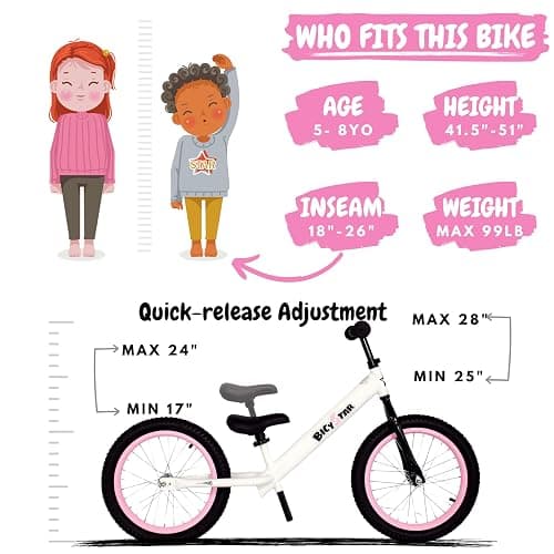 bicystar 16 Inch Kids Balance Bike for 5-8 Year Old, No Pedals, Air Tires, Footrests, Adjustable Height for Big Boys, Girls thumbnail 2